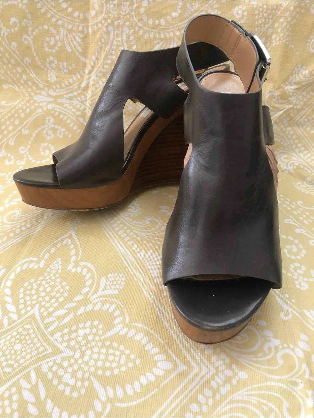 Michael Kors Black Leather Open-Toe Wedge Sandals